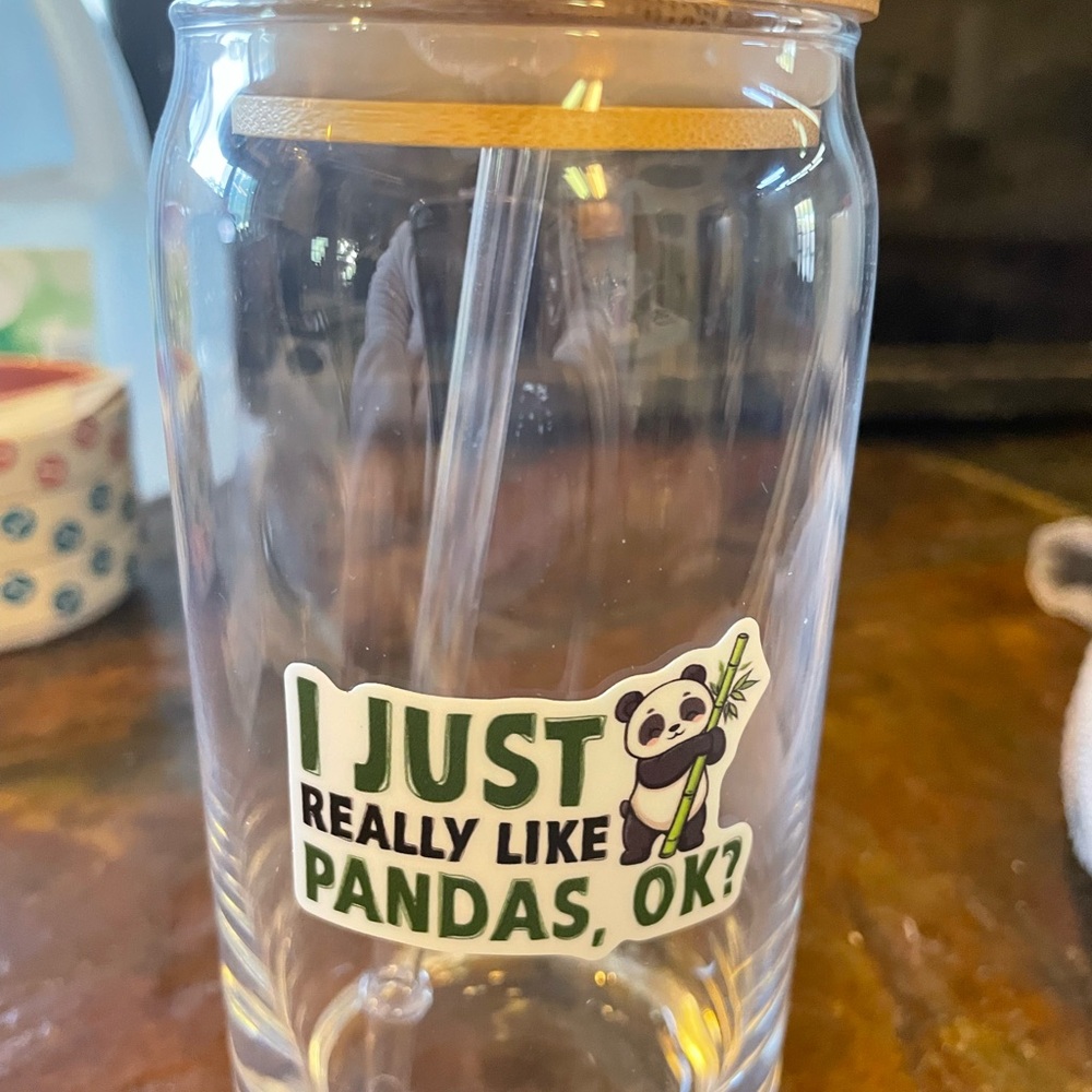 Clear Glass Tumbler with Panda Design